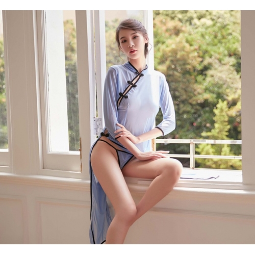 夜色情趣內(nèi)衣女性感古典旗袍女激情套裝小胸挑逗制服誘惑學(xué)生裝  旗袍+內(nèi)褲