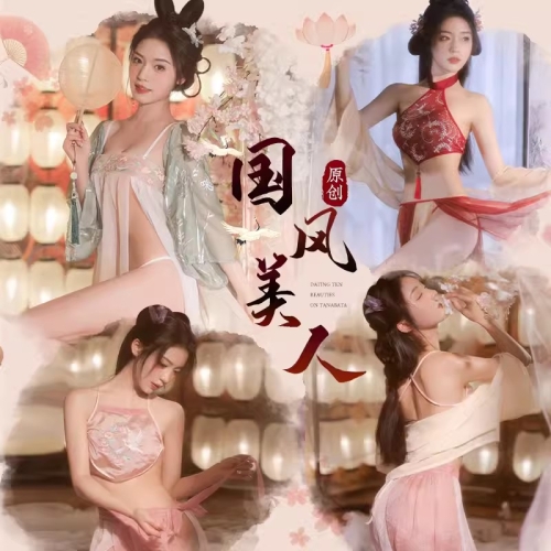 性感睡裙-霏慕-性感古風漢服情趣內衣激情誘惑睡衣上旗袍肚兜制服套裝（7874）